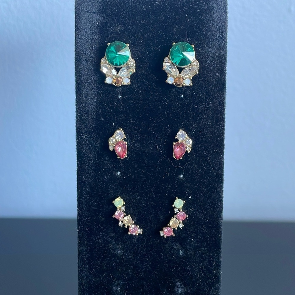 Olive & Piper Elegant Green and Pink Crystal Earrings Set